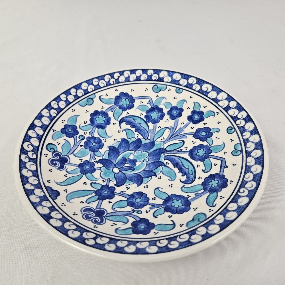 Vintage Turkish Kutahya Ceramic Plate Hand-painted Blue Floral Design